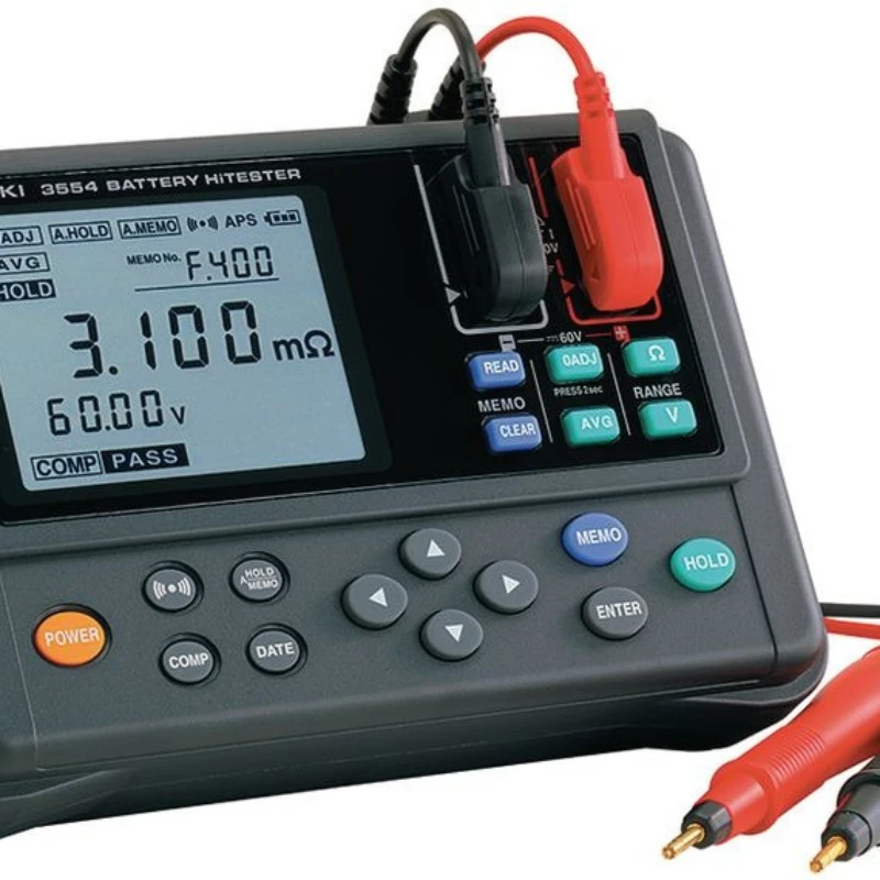 HIOKI BT3554-51 (2) Hioki BT3554-51 đo nội trở ắc quy 3mΩ–3Ω (AC-IR 1kHz) và điện áp DC ±60V. Auto Hold/Memory, lưu 6000 dữ liệu.