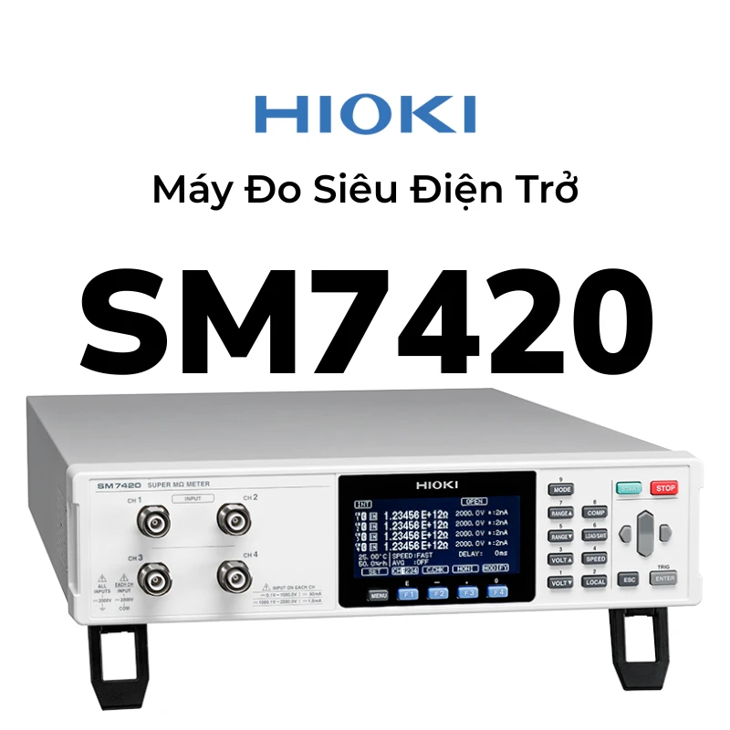 Thiết bị đo điện trở HIOKI SM7420 (2) Hioki SM7420 super megohm meter 4 kênh, độ phân giải 0.1 fA, tốc độ đến 6000 pcs/phút, đo 50Ω–2×10^19Ω, tối ưu tự động hóa.